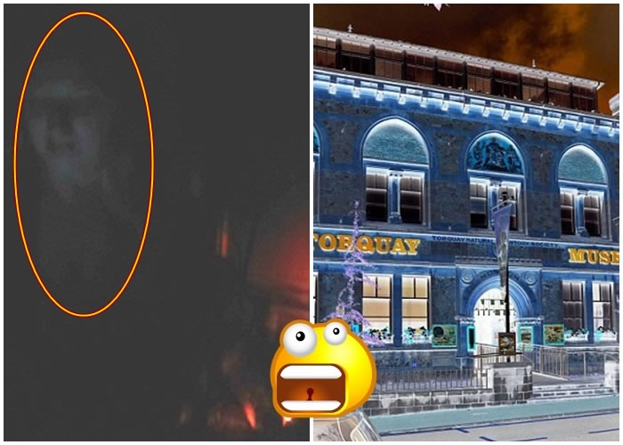 照片中托基博物馆（右图）的地板疑有“女鬼”（左图黄圈）冒出。
